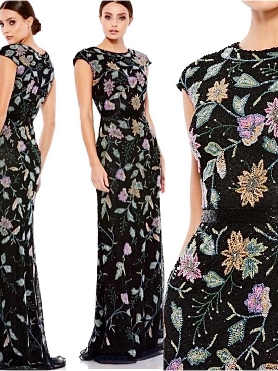 Mac Duggal Dresses & Skirts - Mac Duggal Floral Beaded Cap Sleeve Evening Gown 5229 Black Multi Size 10 NWT